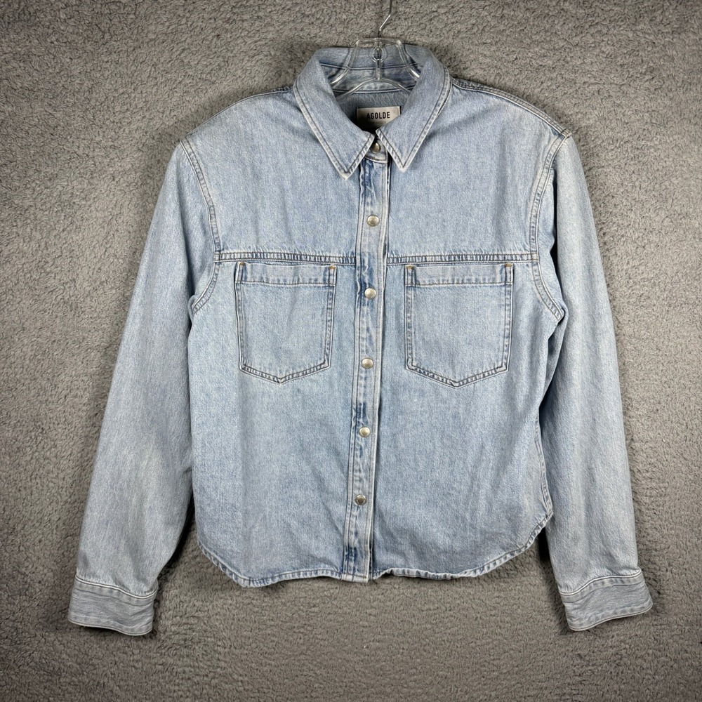 Agolde Brigid Women M Light Wash Denim Jacket Regenerative Cotton Snap Button